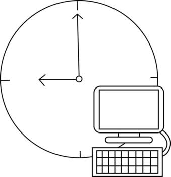 sketch of wall clock icon and computer icon vector