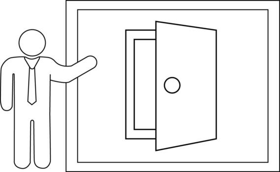 sketch of presentation person icon and open door icon vector