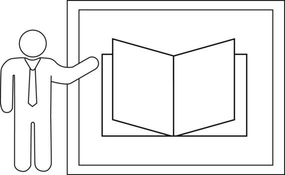 sketch of presentation person icon and open book icon vector