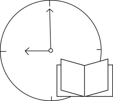 sketch of wall clock icon and open book icon vector