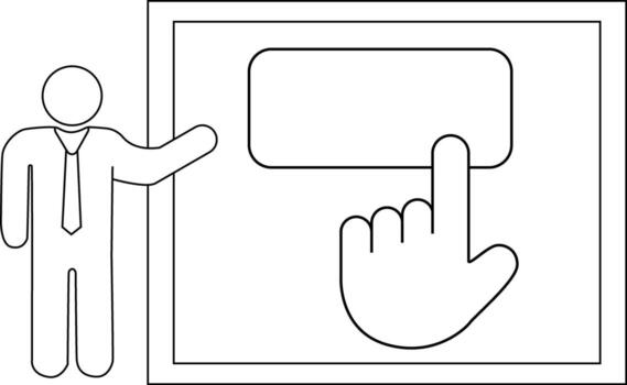 sketch of presentation person icon and hand icon clicking button vector