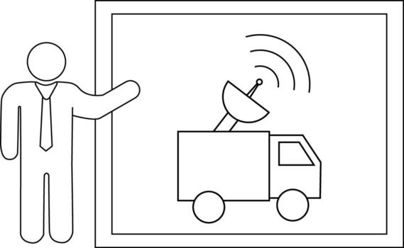 sketch of presentation person icon and signal transmitter car icon vector