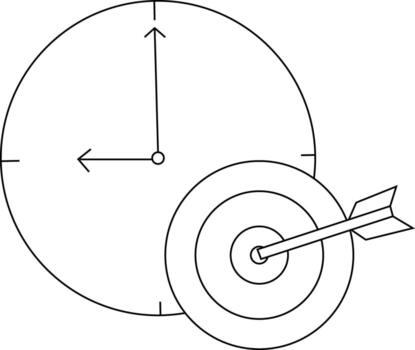 sketch of a wall clock icon and an arrowed target icon vector