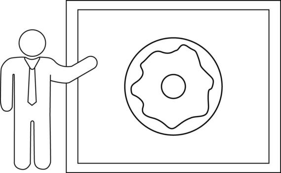 sketch of presentation person icon and cream donut icon vector