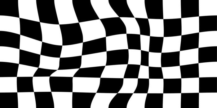Distorted Black and White Checkered Pattern with Wavy Effect. vector