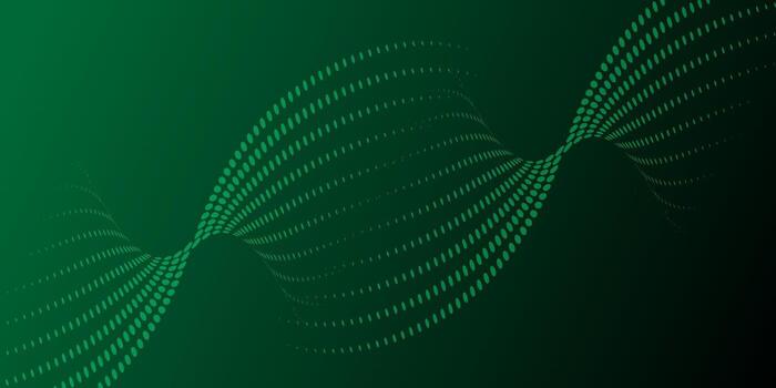 Abstract Green Wavy Dotted Lines on Dark Gradient Background. vector