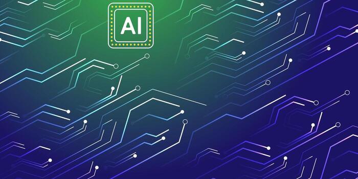 futurista ai circuito tablero diseño con brillante líneas y ai texto. vector