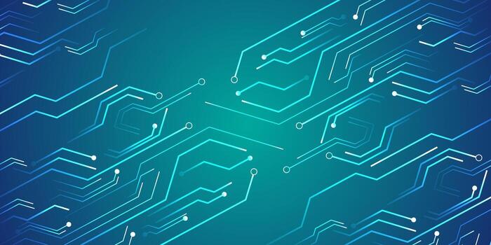 Abstract Teal Circuit Board Design with Glowing Lines and Nodes. vector