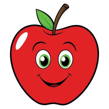 A cheerful red apple with a friendly smile isolated on white background, perfect for educational resources vector