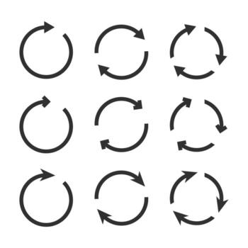 circular actualizar flecha íconos representando recargar, sincronización, bucle, ciclo, repetir, y actualizar procesos. adecuado para tecnología, aplicaciones, y interfaz diseño. vector