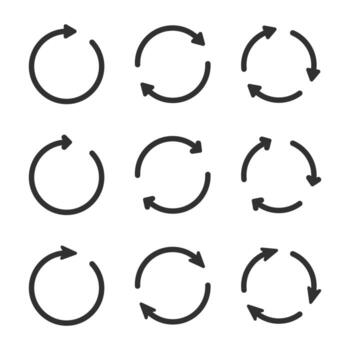 circular actualizar flecha icono conjunto representando recargar, sincronización, bucle, ciclo, repetir, y actualizar procesos. adecuado para tecnología, aplicaciones, y interfaz diseño. vector