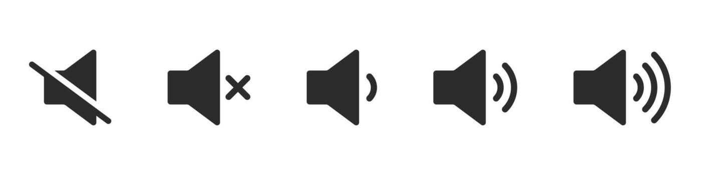 speaker volume icons showing mute, low, medium, and high sound levels. Useful for audio control, music apps, sound settings, and multimedia design. vector