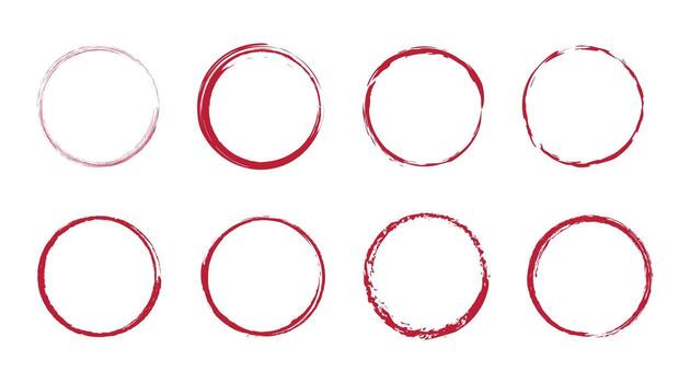 Red grunge circular brush stroke for highlighting, emphasis, marking, and decorative design. Perfect for notes, reminders, and creative graphic elements. vector