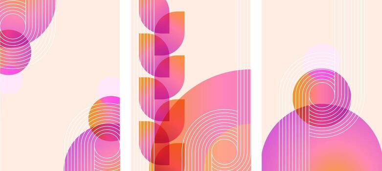 Abstract geometric composition in shades of pink. Modern posters with linear figures and gradient elements. Minimalist banner templates. illustration vector