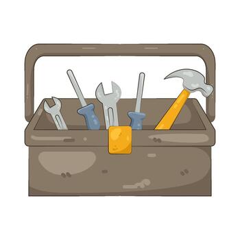 ilustración de caja de herramientas con mano herramientas vector