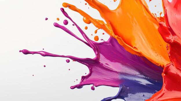 un vistoso chapoteo de pintar en un blanco antecedentes. el colores son brillante y vibrante, creando un sentido de energía y excitación. el salpicar efecto agrega un dinámica y juguetón elemento a el imagen foto