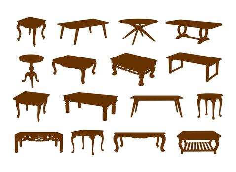 set of various table silhouettes in different styles vector