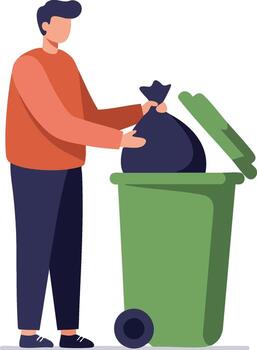 Man throwing garbage into a green trash can vector