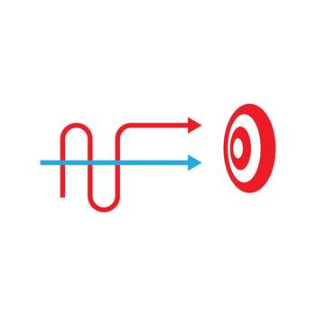Two ways to same goal. same path. common goal. one target. two arrows. flat infographics vector
