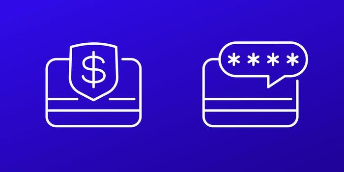 card PIN code line icons, secure payment with a card vector