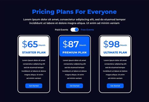 Pricing table ui design for teams vector