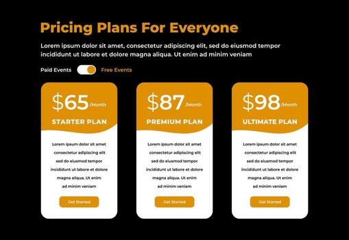Wordpress website pricing plan horizontal banner template vector