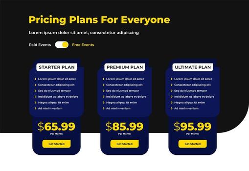 a Pricing list comparison for subscription plans vector