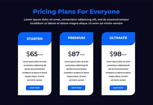 3 column comparison price chart template design for web business vector