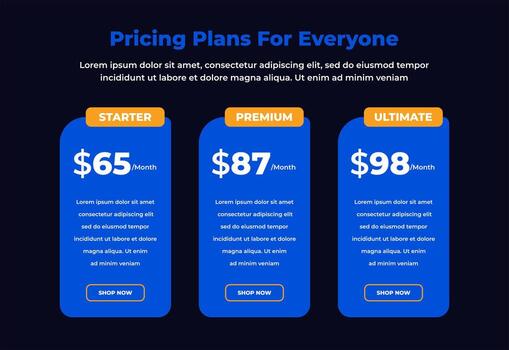Pricing list comparison for subscription plans vector