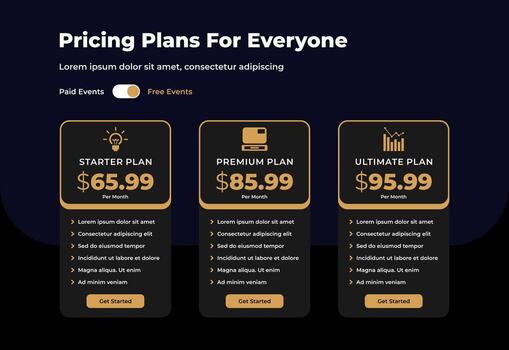 a 3 column comparison price chart template design for web business vector