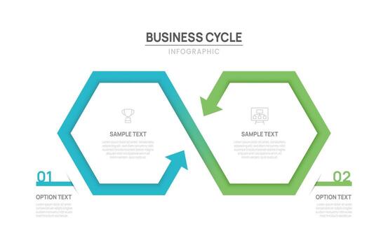 Business infographic chart template. Hexagon Loop process 2 steps options. presentation with icons illustration. vector