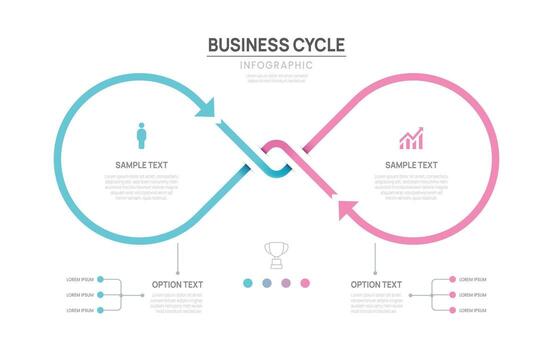 Business infographic chart template. cycle Loop process 2 steps options. presentation with icons illustration. vector