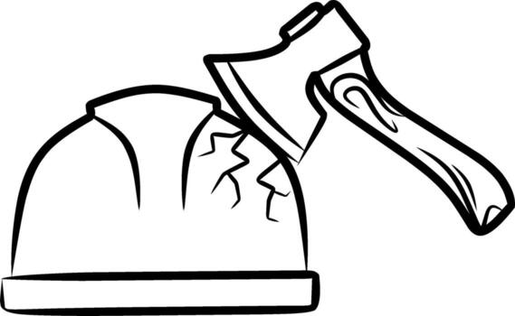 mano dibujado garabatear bosquejo de la seguridad casco con un hacha en parte superior y grieta marca, simbolizando lugar de trabajo riesgo y el importancia de la seguridad primero en industrial, construcción, y arquitectónico ambientes vector