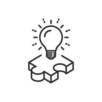 creativo rompecabezas solución icono, resolver problema, unir innovación, línea símbolo en blanco antecedentes vector