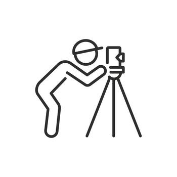 land surveyor icon, measure with alignment laser tripod, engineering survey specialist, geodesy work, thin line symbol vector