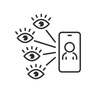 many eyes looking stream icon, blogger broadcast, making influence, social media influencer, thin line symbol on white background vector