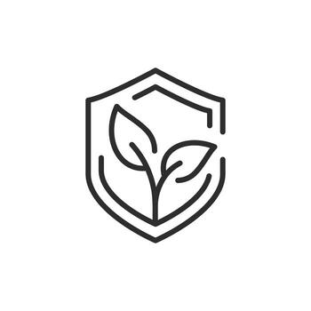 shield with leafs icon, save environment or ecology, bio protect, thin line symbol on white background vector