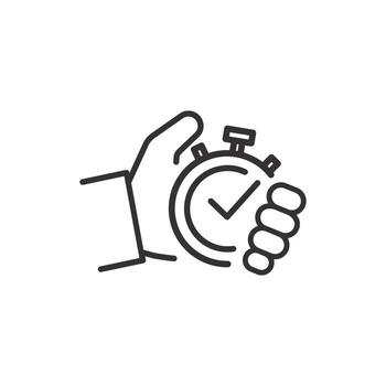 pruebas hora icono, instante unidad, cronógrafo en mano, cheque rápido, Delgado línea símbolo en blanco antecedentes vector