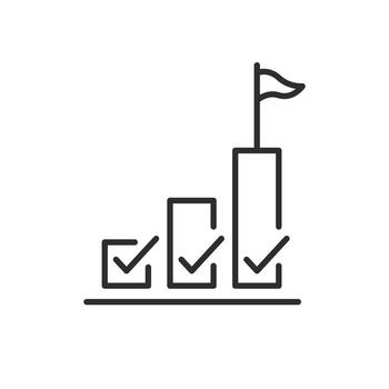steps for success finish icon, planning checklist for goal progress, strategy project, thin line symbol on white background vector