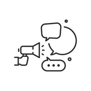 announce information icon, communication from loudspeaker, speech for public, propaganda from megaphone, thin line symbol on white background vector