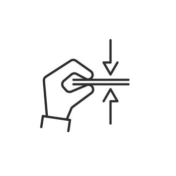 surface gap icon, fingers squeeze layers, press down material, thin line symbol on white background vector