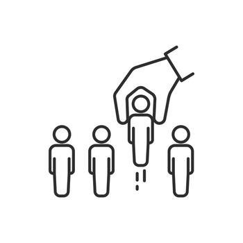 employee search icon, review with hiring for job, worker selection, thin line symbol on white background vector