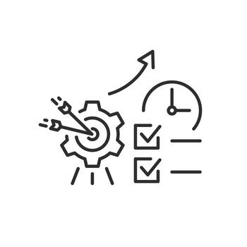 project planning time icon, success business target, dart in gear, thin line symbol on white background vector
