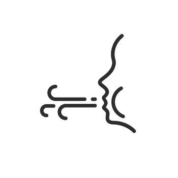 man blowing icon, inflate or smoking, thin line symbol on white background vector