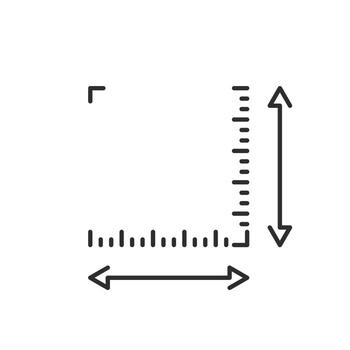 surface size measurement icon, square dimension, area coordinate, thin line symbol on white background vector