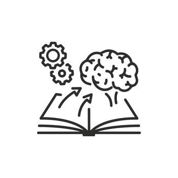 mental desarrollo icono, educando mediante leyendo libro, formación cerebro intelecto, Delgado línea símbolo vector