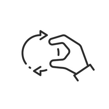 hand twist icon, spin or turn, regulate arrows, thin line symbol on white background vector