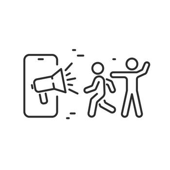 digital márketing icono, lealtad o remisión programa, en línea promoción, cliente adquisición, Delgado línea símbolo en blanco antecedentes vector