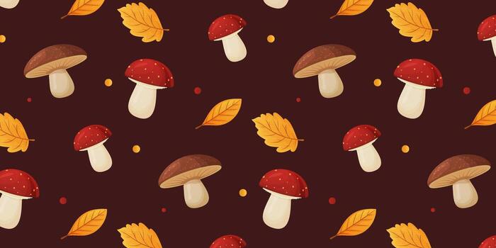 Autumn mushroom and leaf pattern vector