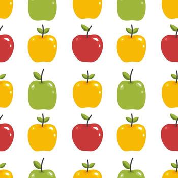 Cute seamless pattern with red yellow and green apples on a light background. Seamless pattern for textiles, packaging vector